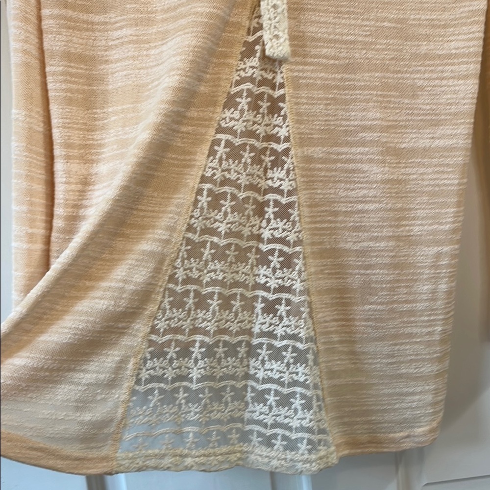 Anthropologie Hazel Peach Cream Lace Insert Bow Tie Back Blouse - Size XS - Picture 12 of 15